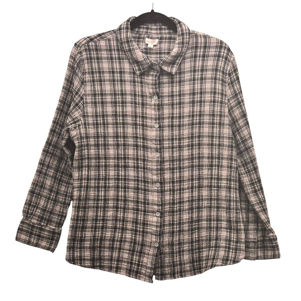 Garnet Hill Organic Button Up Shirt Cream Black 16